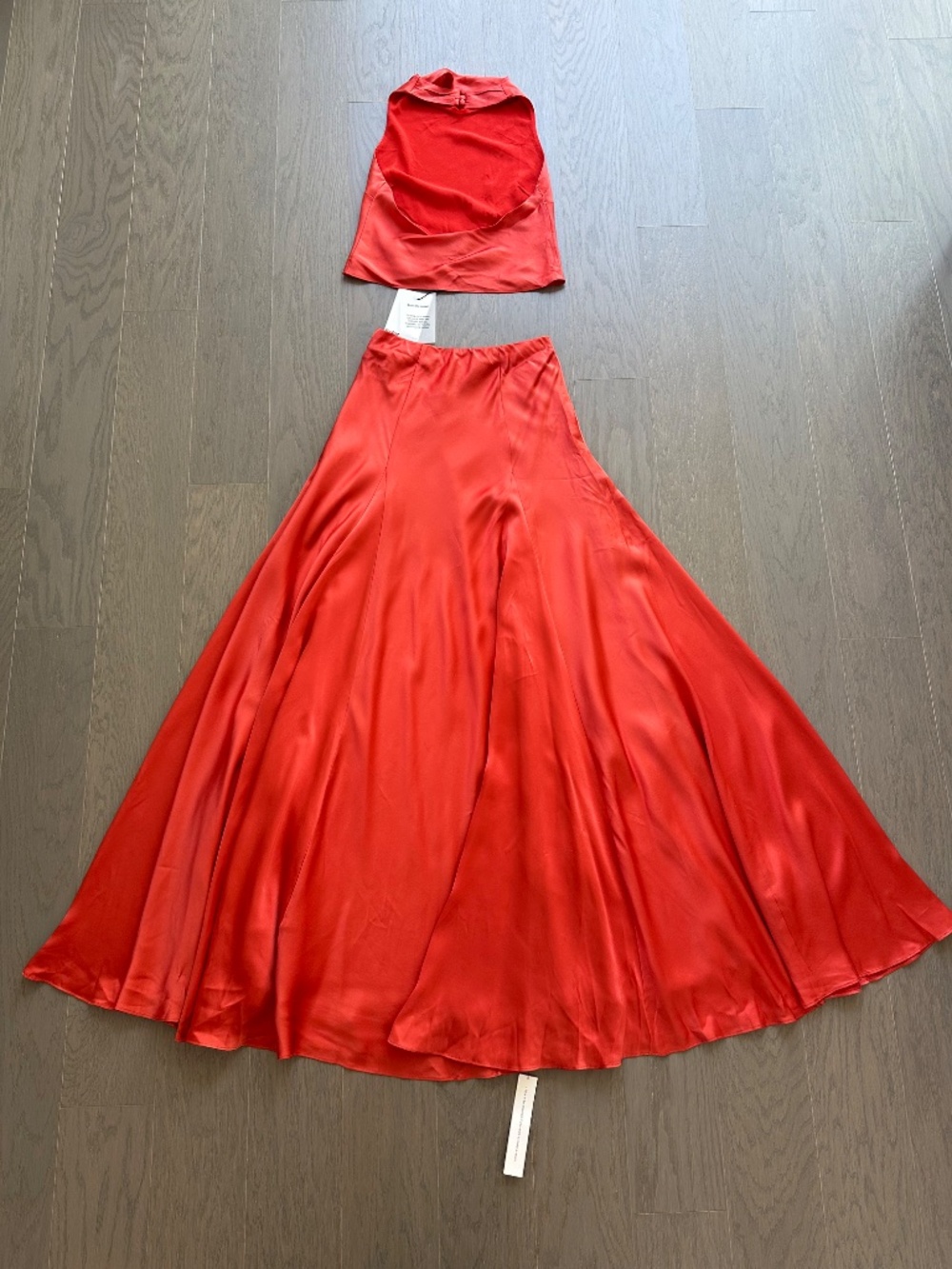 Reformation SERA Two Piece Silk Maxi Skirt Set Red Coral Orange Sz 0 - With Tags - Picture 3 of 12